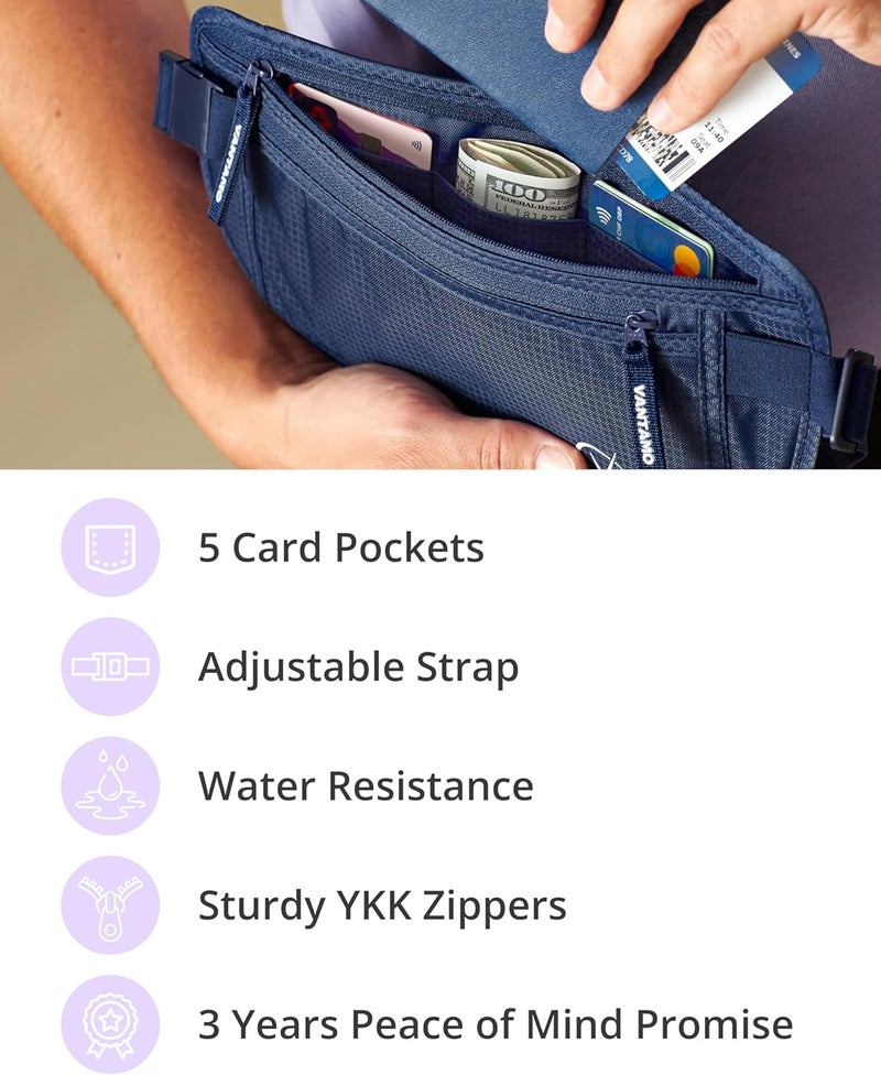 Vantamo Money Belt with RFID For Men & Women, Hidden Passport Holder for Travel, 2 Compartment Travel Fanny Pack for Women Anti Theft - Image 5